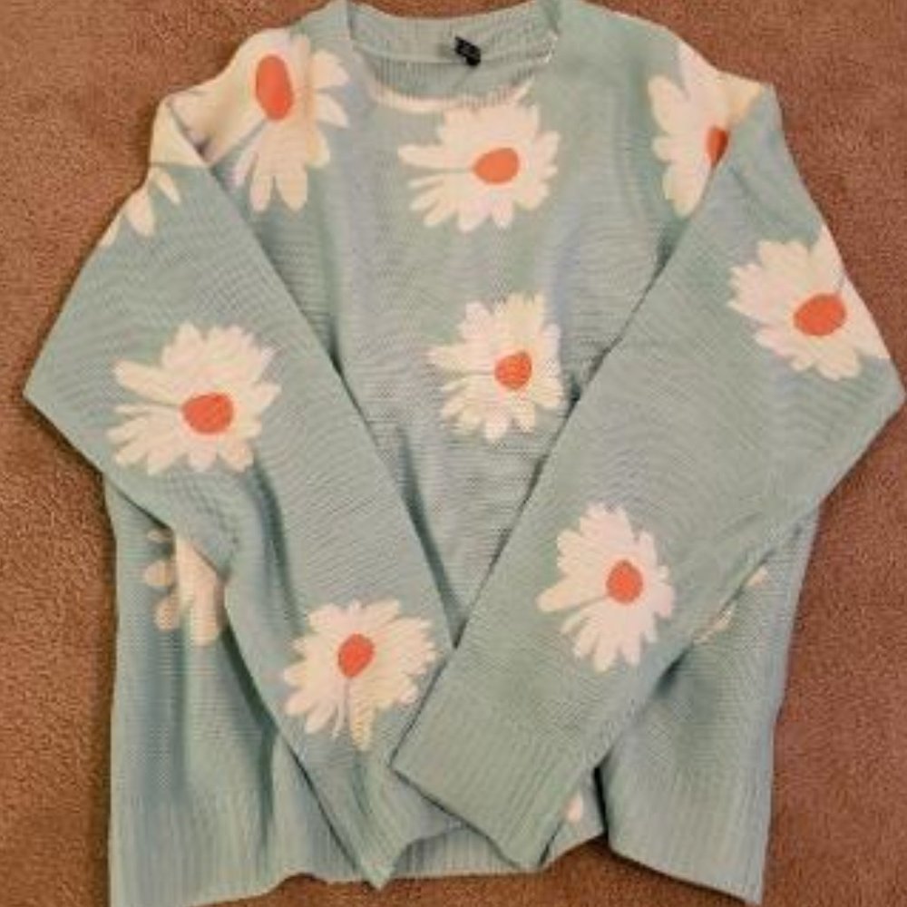 Never worn- light blue sunflower sweater